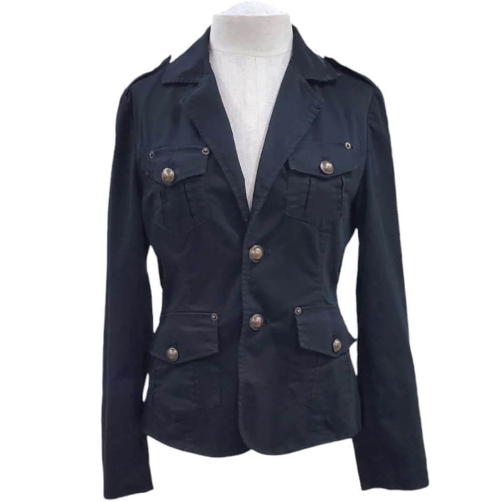 The Limited blazer jacket womens medium black military brass buttons fitted